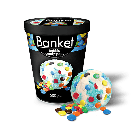 МОРОЖЕНОЕ «BANKET» СО ВКУСОМ BUBBLE И ДРАЖЕ CANDY POPS